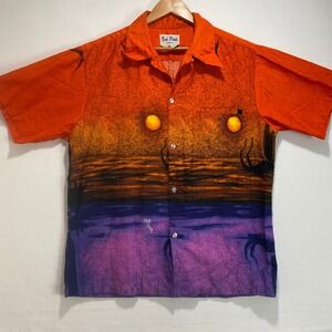 VTG Kai Nani Hawaii Mens sz M/L  Sunset Landscape Aloha Shirt Orange Purple‎